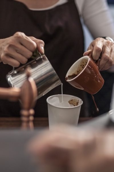 Barista preparing iced coffee